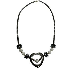 Hematite & Cats Eye Heart Necklace